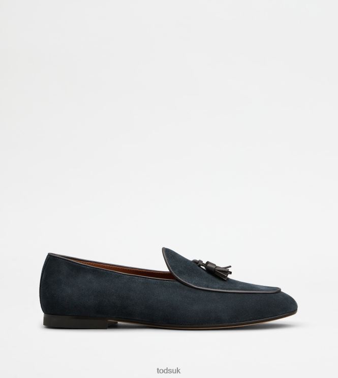 Tod's Men Loafers with Tassels in Suede 602L84663 Blue