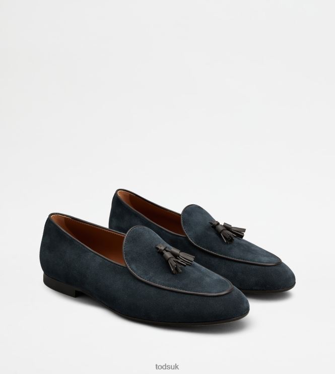 Tod's Men Loafers with Tassels in Suede 602L84663 Blue