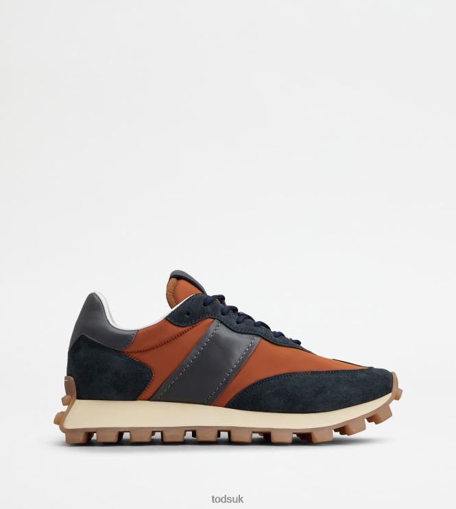 Tod's Men 1T Sneakers in Suede and Fabric 602L84869 Blue/Brown