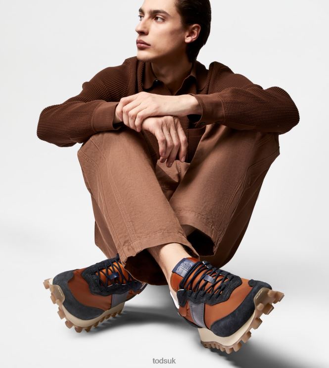 Tod's Men 1T Sneakers in Suede and Fabric 602L84869 Blue/Brown