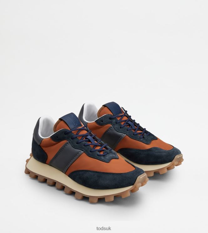 Tod's Men 1T Sneakers in Suede and Fabric 602L84869 Blue/Brown