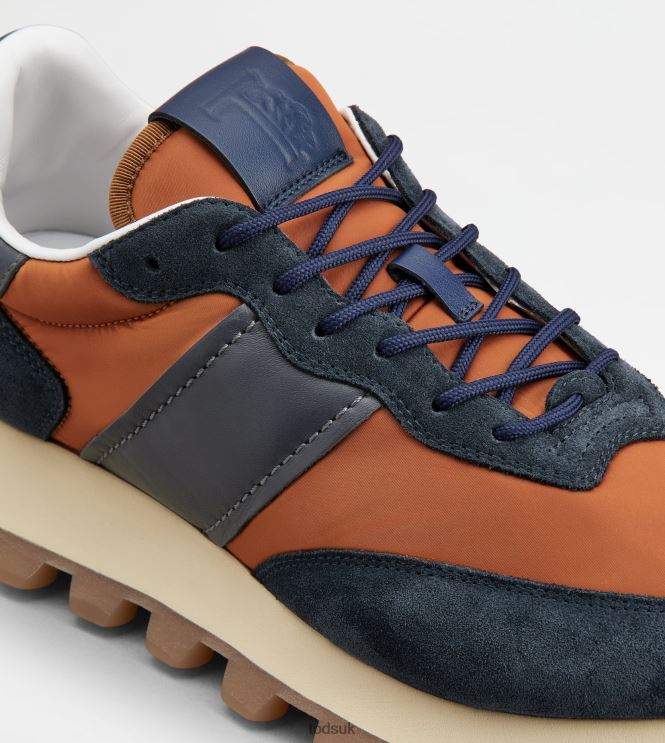Tod's Men 1T Sneakers in Suede and Fabric 602L84869 Blue/Brown