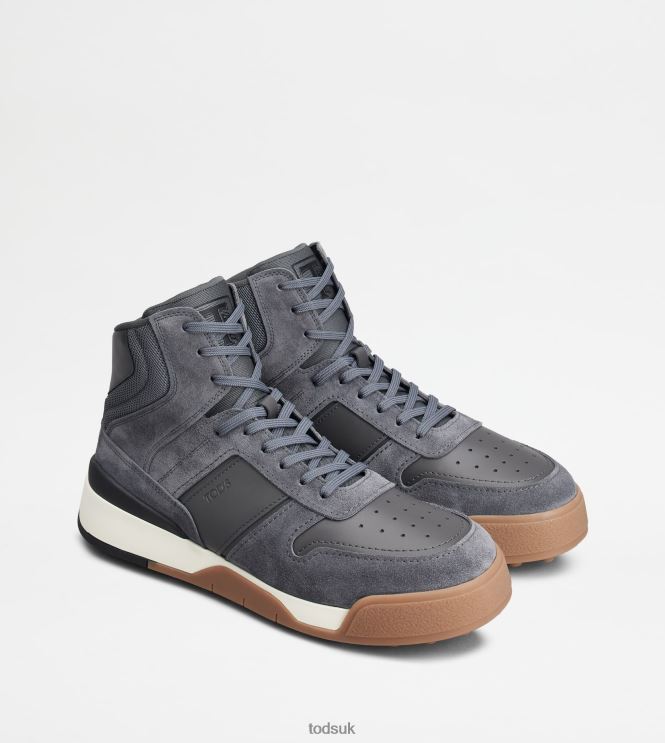 Tod's Men Hi-Top Sneakers in Suede and Smooth Leather 602L84849 Grey