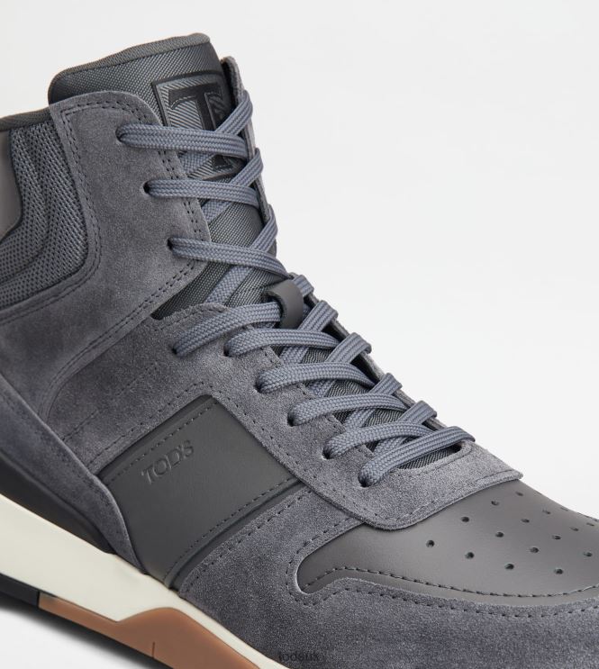 Tod's Men Hi-Top Sneakers in Suede and Smooth Leather 602L84849 Grey