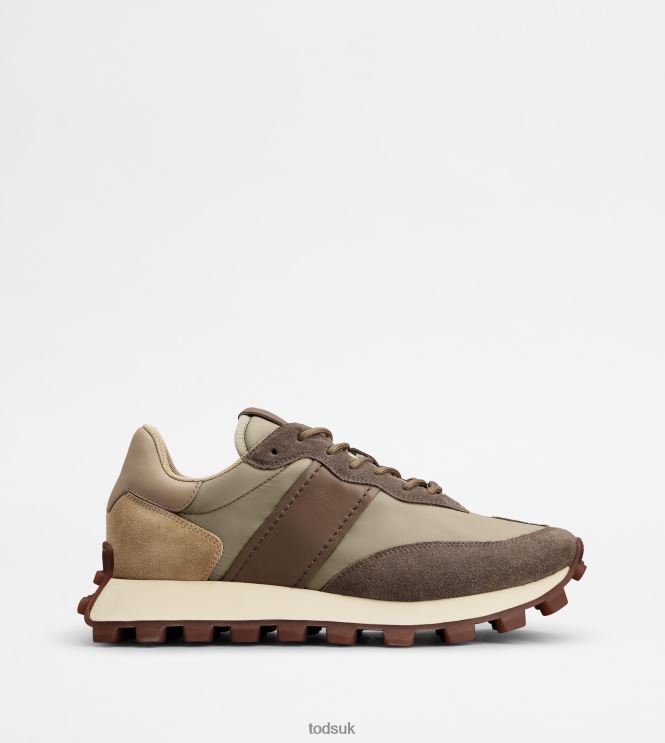 Tod's Men Sneakers 1T in Suede and Fabric 602L84830 Brown/Beige