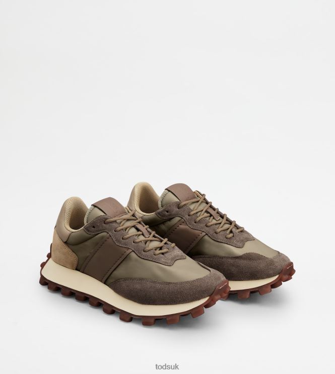 Tod's Men Sneakers 1T in Suede and Fabric 602L84830 Brown/Beige