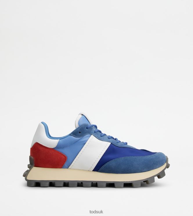 Tod's Men Sneakers 1T in Suede and Fabric 602L84838 Blue/White/Red