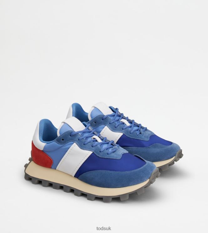 Tod's Men Sneakers 1T in Suede and Fabric 602L84838 Blue/White/Red