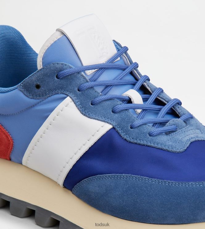 Tod's Men Sneakers 1T in Suede and Fabric 602L84838 Blue/White/Red