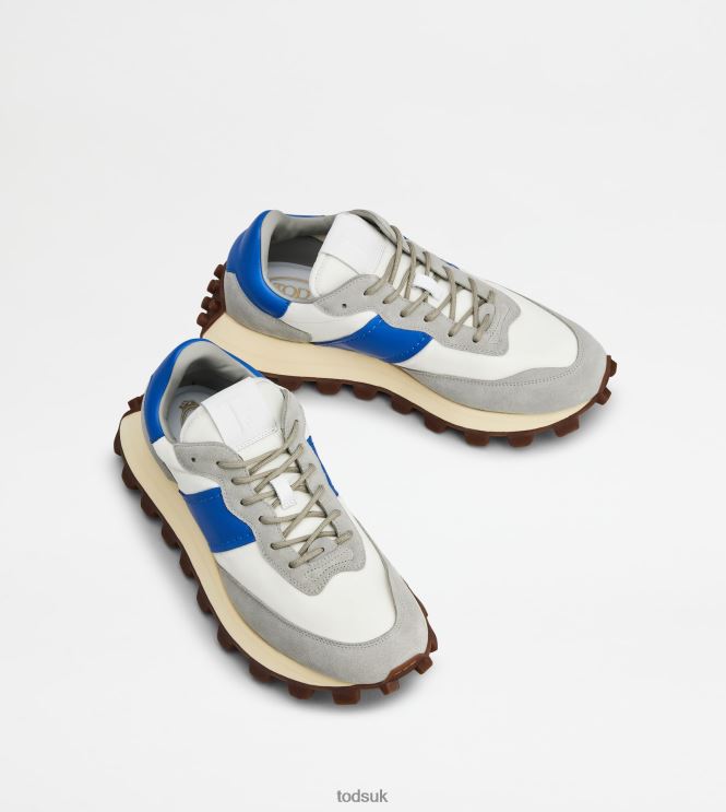 Tod's Men Sneakers 1T in Suede and Fabric 602L84864 Grey/White/Blue