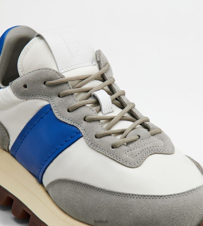 Tod's Men Sneakers 1T in Suede and Fabric 602L84864 Grey/White/Blue
