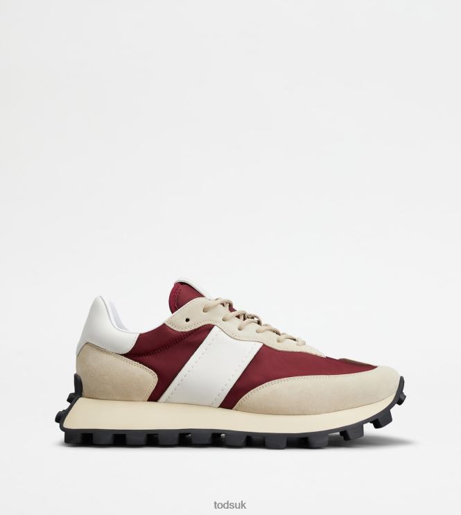 Tod's Men Sneakers 1T in Suede and Fabric 602L84865 Beige/Burgundy/White