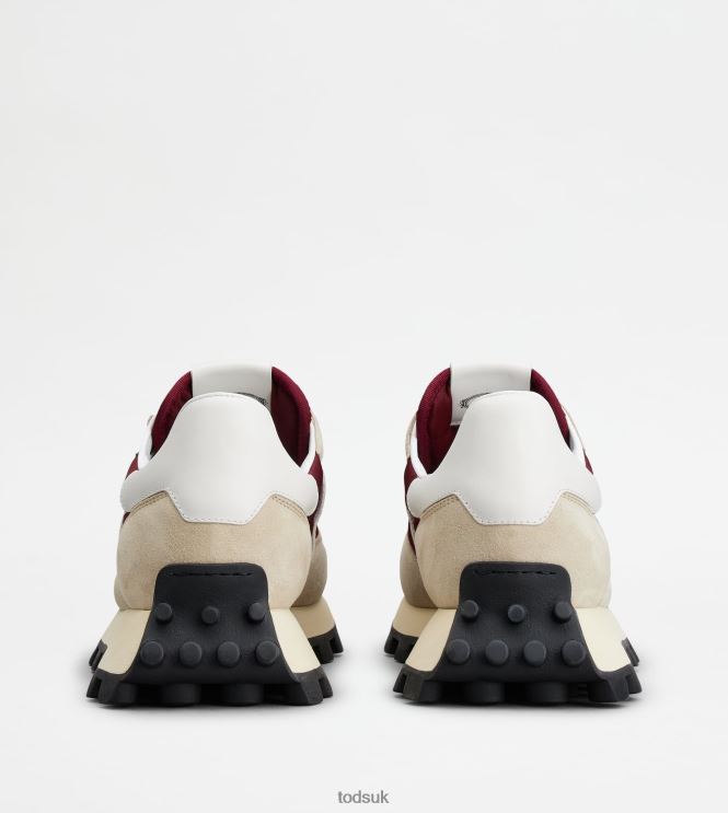 Tod's Men Sneakers 1T in Suede and Fabric 602L84865 Beige/Burgundy/White