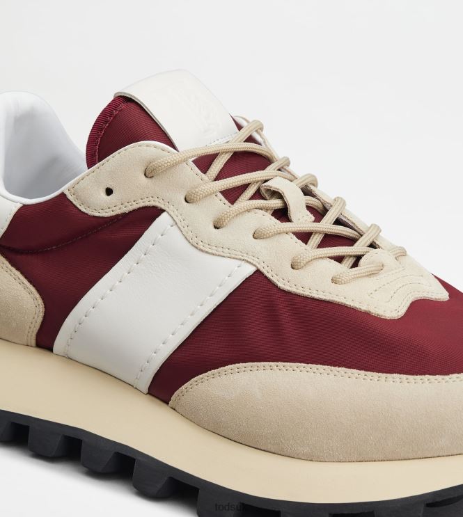 Tod's Men Sneakers 1T in Suede and Fabric 602L84865 Beige/Burgundy/White
