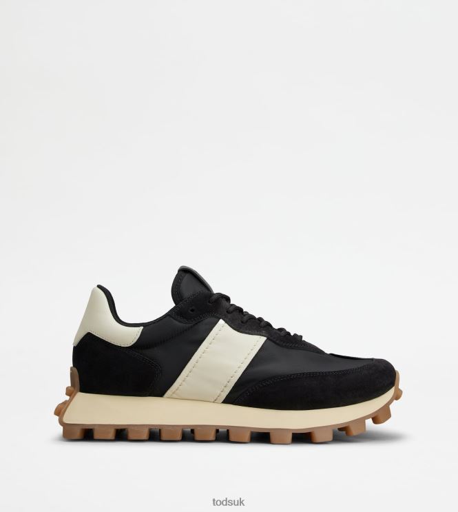 Tod's Men Sneakers 1T in Suede and Fabric 602L84866 Black/Off White