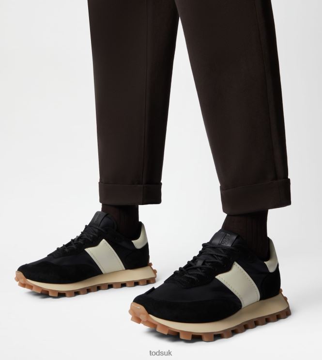 Tod's Men Sneakers 1T in Suede and Fabric 602L84866 Black/Off White