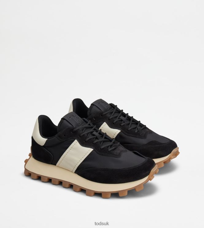 Tod's Men Sneakers 1T in Suede and Fabric 602L84866 Black/Off White