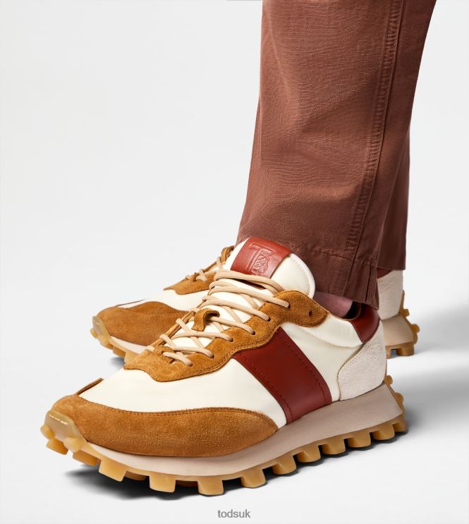 Tod's Men Sneakers 1T in Suede and Fabric 602L84867 Off White/Brown