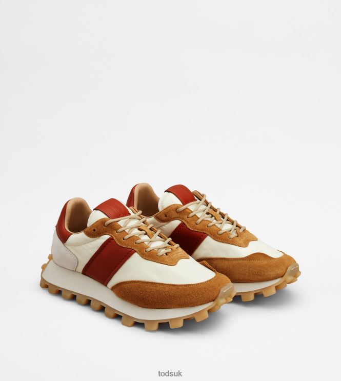 Tod's Men Sneakers 1T in Suede and Fabric 602L84867 Off White/Brown