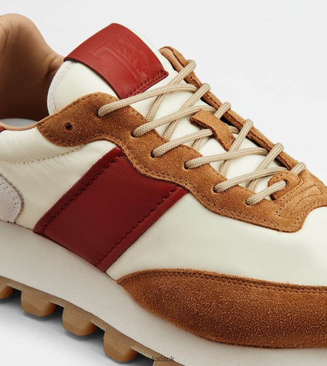 Tod's Men Sneakers 1T in Suede and Fabric 602L84867 Off White/Brown