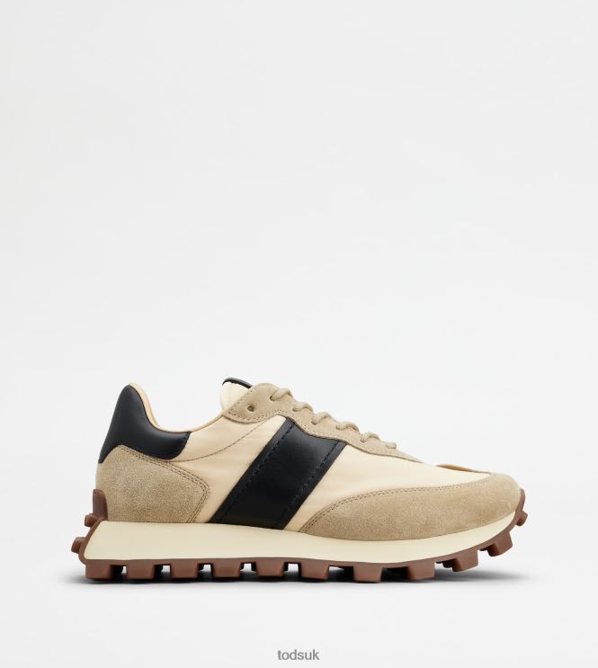 Tod's Men Sneakers 1T in Suede and Fabric 602L84870 Beige/Black