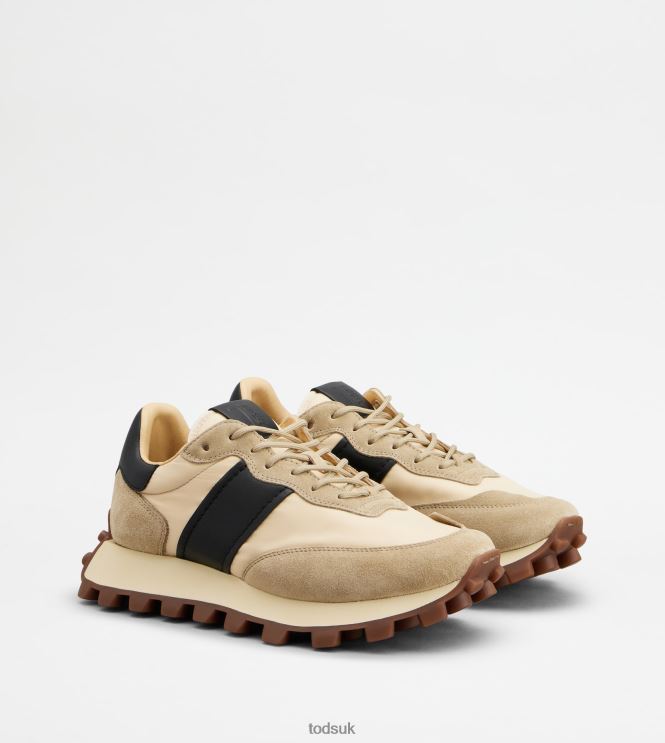 Tod's Men Sneakers 1T in Suede and Fabric 602L84870 Beige/Black