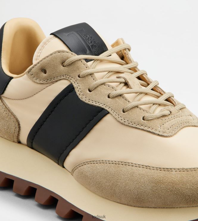 Tod's Men Sneakers 1T in Suede and Fabric 602L84870 Beige/Black