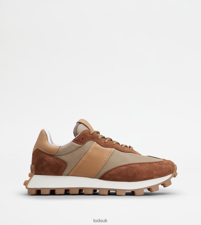 Tod's Men Sneakers 1T in Suede and Fabric 602L84871 Brown/Beige/Grey