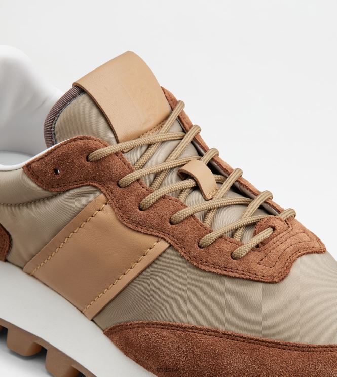 Tod's Men Sneakers 1T in Suede and Fabric 602L84871 Brown/Beige/Grey