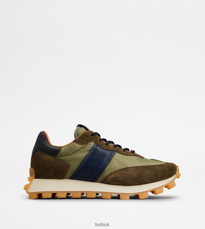 Tod's Men Sneakers 1T in Suede and Fabric 602L84873 Green/Brown/Blue