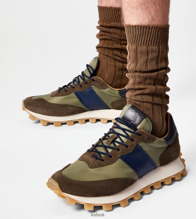 Tod's Men Sneakers 1T in Suede and Fabric 602L84873 Green/Brown/Blue