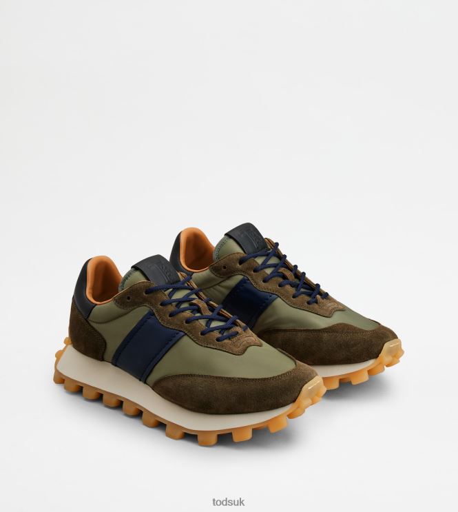 Tod's Men Sneakers 1T in Suede and Fabric 602L84873 Green/Brown/Blue