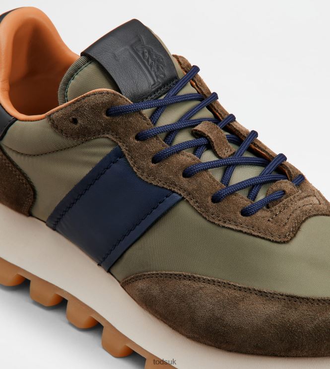 Tod's Men Sneakers 1T in Suede and Fabric 602L84873 Green/Brown/Blue
