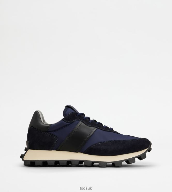 Tod's Men Sneakers 1T in Suede and Fabric 602L84874 Blue/Black