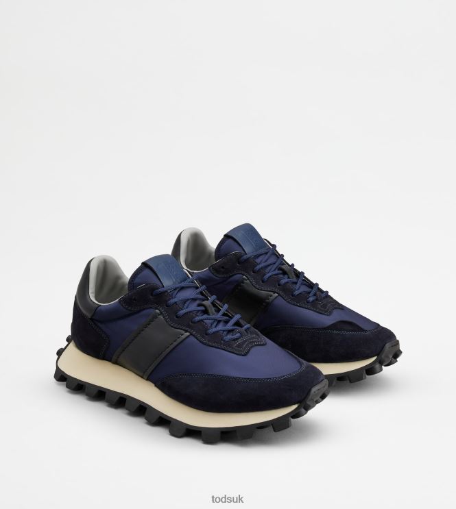 Tod's Men Sneakers 1T in Suede and Fabric 602L84874 Blue/Black