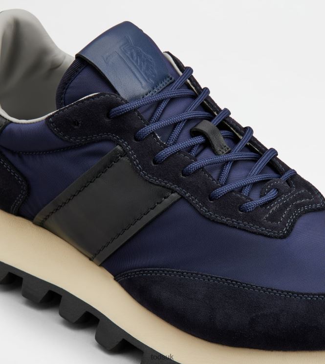 Tod's Men Sneakers 1T in Suede and Fabric 602L84874 Blue/Black
