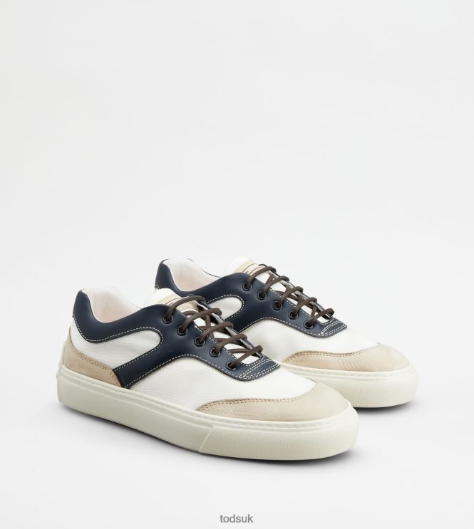 Tod's Men Sneakers in Leather and Fabric 602L841137 White/Off White/Blue