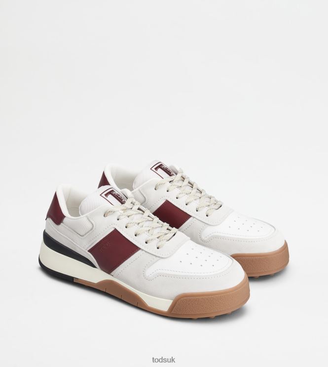 Tod's Men Sneakers in Suede and Smooth Leather 602L84882 Burgundy/White