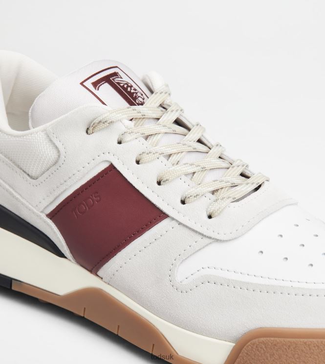 Tod's Men Sneakers in Suede and Smooth Leather 602L84882 Burgundy/White