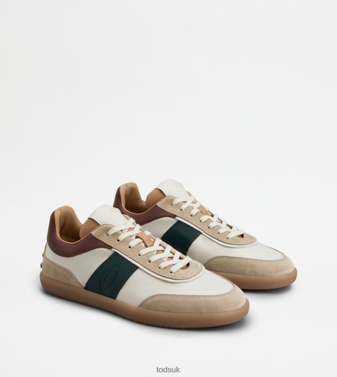 Tod's Men Tabs Sneakers in Suede 602L84840 Off White/Brown/Green