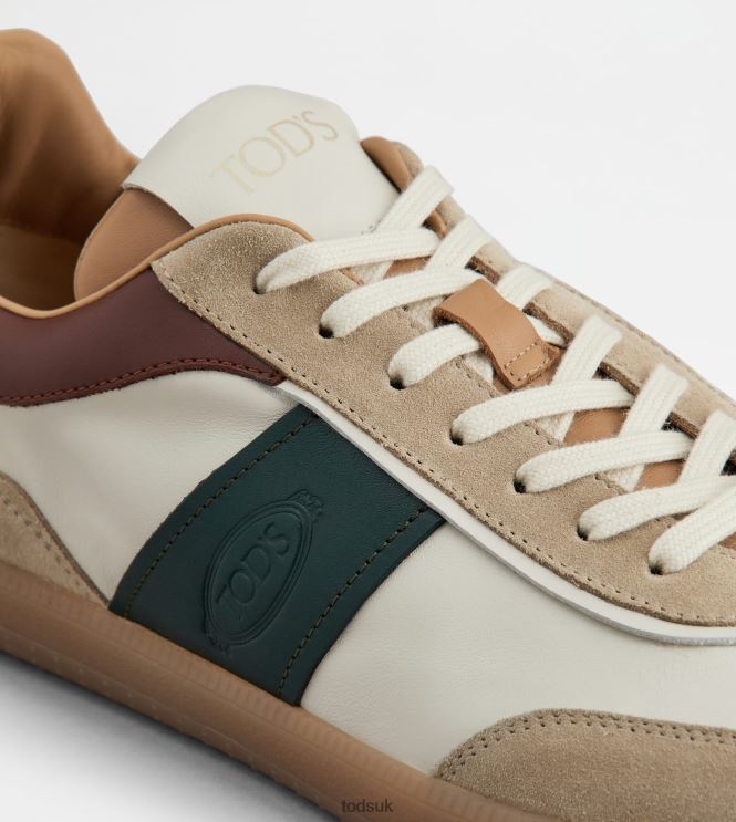 Tod's Men Tabs Sneakers in Suede 602L84840 Off White/Brown/Green