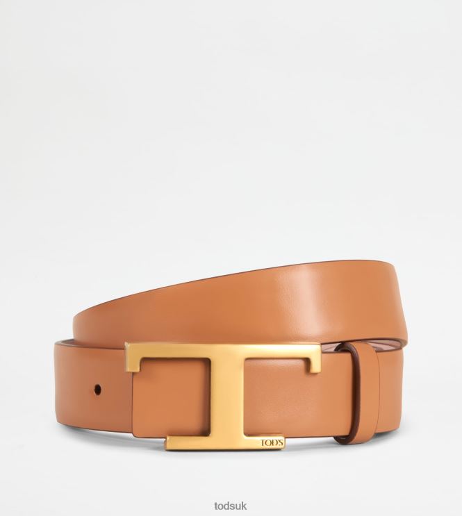 Tod's Women Reversible Belt in Leather 602L84238 Brown/Pink