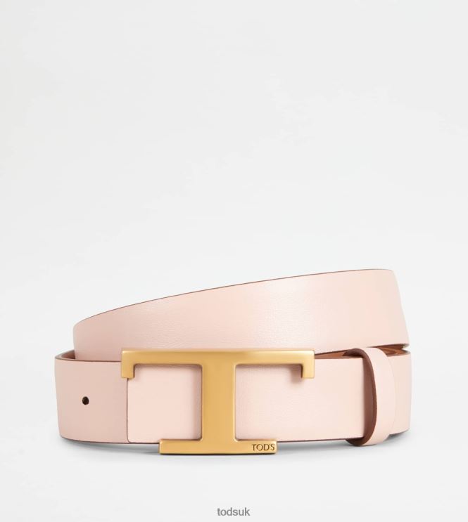 Tod's Women Reversible Belt in Leather 602L84238 Brown/Pink