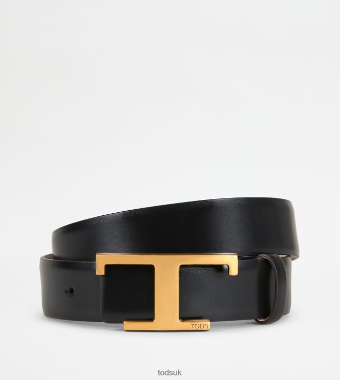 Tod's Women Reversible Belt in Leather 602L84239 Black/Pink