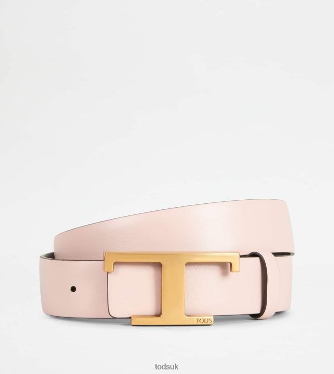 Tod's Women Reversible Belt in Leather 602L84239 Black/Pink