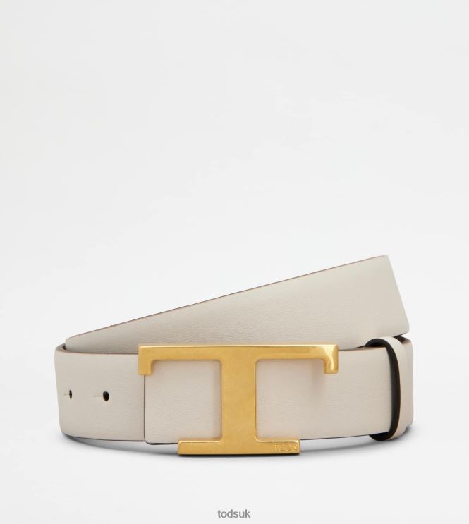 Tod's Women Reversible Belt in Leather 602L84242 White/Brown