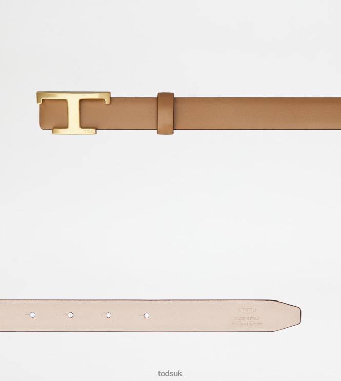 Tod's Women Reversible Belt in Leather 602L84246 Brown/Pink