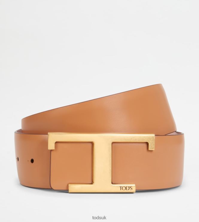 Tod's Women T Timeless Belt in Leather 602L84236 Brown/Pink