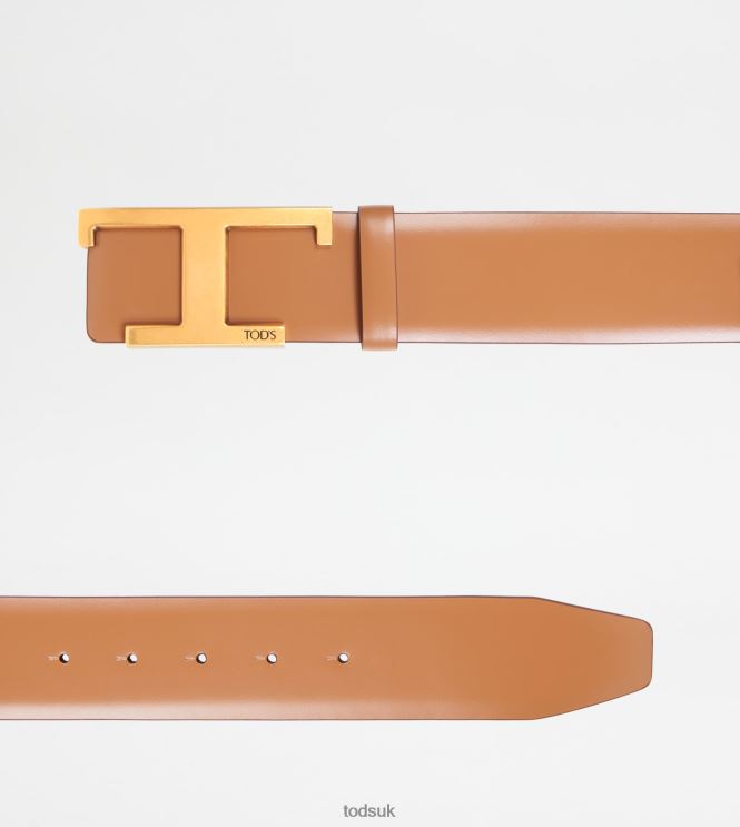 Tod's Women T Timeless Belt in Leather 602L84236 Brown/Pink
