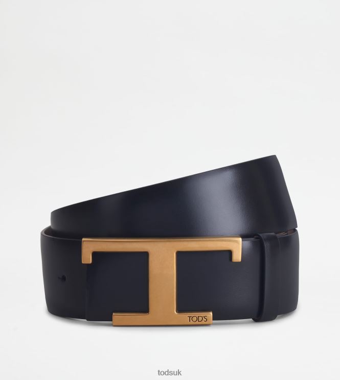 Tod's Women T Timeless Belt in Leather 602L84237 Black/Pink
